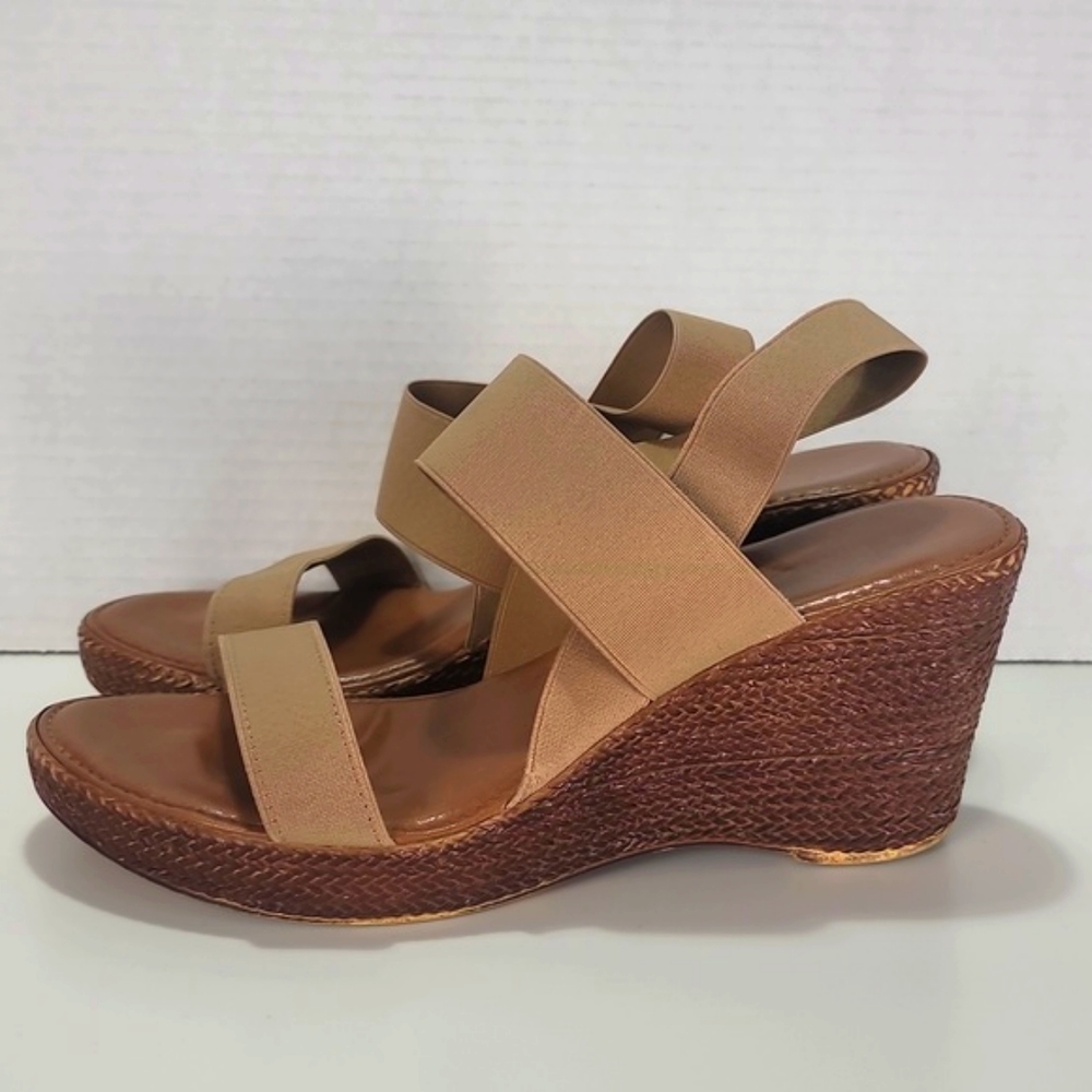 Italian Shoemakers Stretch Leather Nylon Wedge Sandal